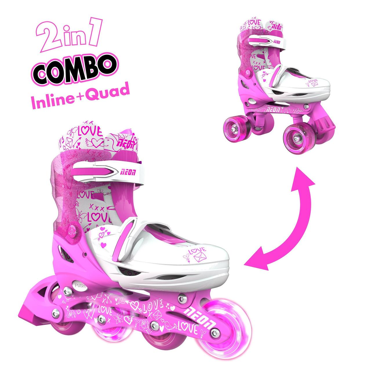 Ролики Neon Combo Skates Рожевий розмір 30-33, фото 1