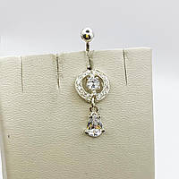 Пірсинг у пуп срібний з кубічним цирконієм "Ізольда з каплею" 2,1 г