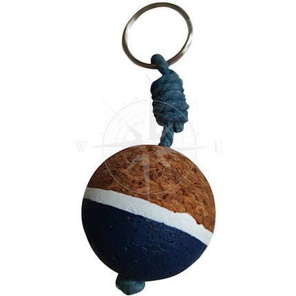 Брелок не тонущий шарик 41 мм пробка синій Batela для ключів плаваючий з коркового дерева з кільцем з нержавіючої сталі, фото 1