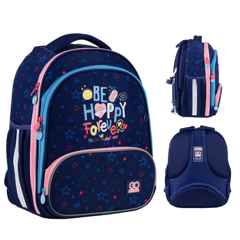 Рюкзак GoPack Education каркасний Be Happy 38x28x15 см, 12.5 л, синій (GO24-597М-3)