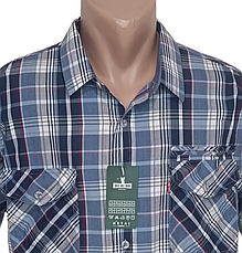 Теніска чоловіча великого розміру Hetai vk-322 класична синя в клітку бавовна, чоловіча сорочка 100% бавовна, фото 3