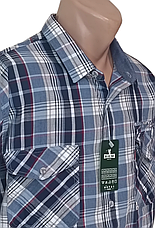 Теніска чоловіча великого розміру Hetai vk-322 класична синя в клітку бавовна, чоловіча сорочка 100% бавовна, фото 5