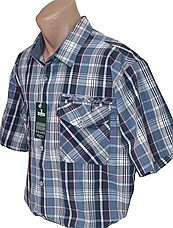 Теніска чоловіча великого розміру Hetai vk-322 класична синя в клітку бавовна, чоловіча сорочка 100% бавовна, фото 4