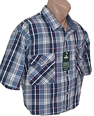 Теніска чоловіча великого розміру Hetai vk-322 класична синя в клітку бавовна, чоловіча сорочка 100% бавовна, фото 2