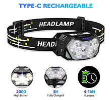 Акумуляторний Ліхтарик налобний на голову Led-ліхтар потужний USB Легкий налобник на голову з зарядкою світлодіодний