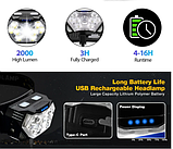 Акумуляторний Ліхтарик налобний на голову Led-ліхтар потужний USB Легкий налобник на голову з зарядкою світлодіодний, фото 10