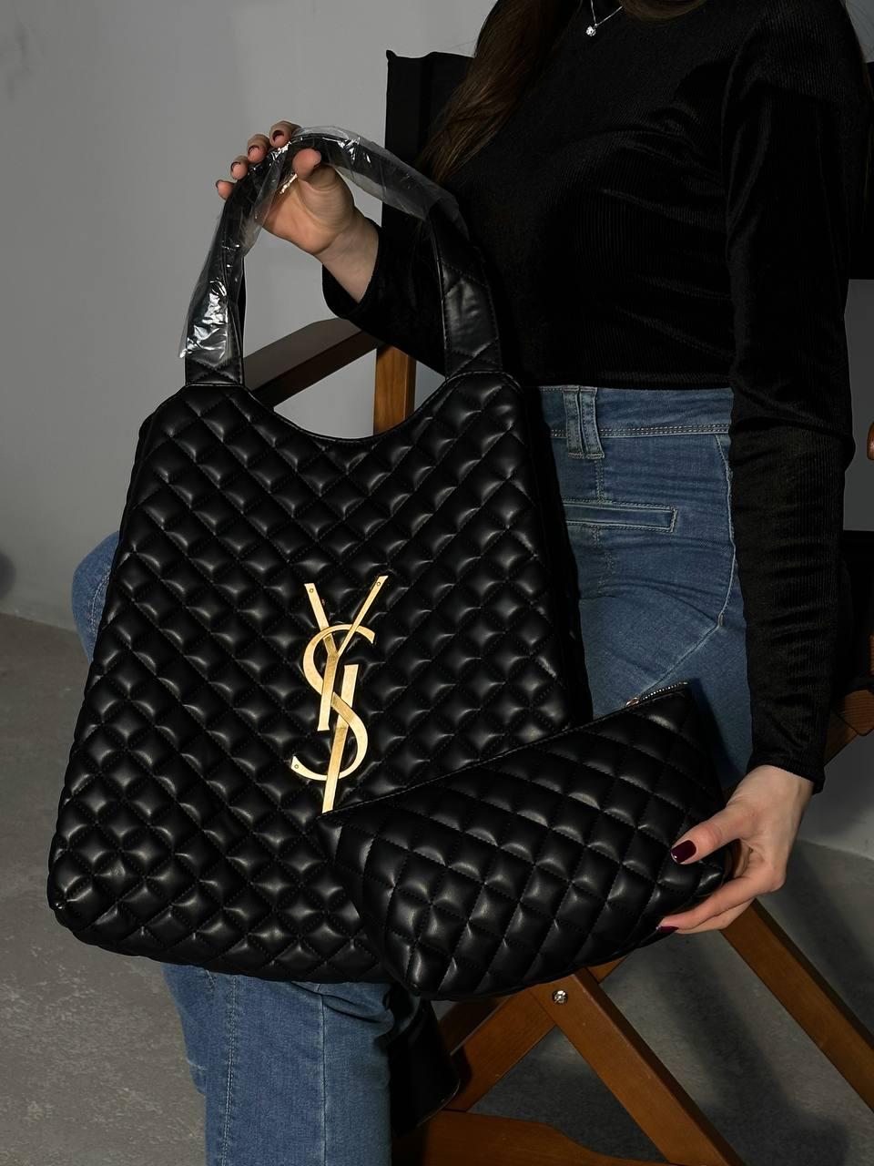 Жіноча сумка Yves Saint Laurent Excellent Bag (Чорна) Сумка Крос Боді шкіра 2 відділення на ланцюжках YSL