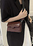 Жіноча класична сумка 6006 крос-боді через плече на тонкому ремінці бордова коричнева, фото 5