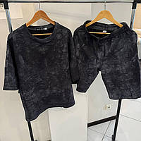 Костюм шорти футболка з вареним ефектом оверсайз чоловічий літній повсякденний комплект tay чорний