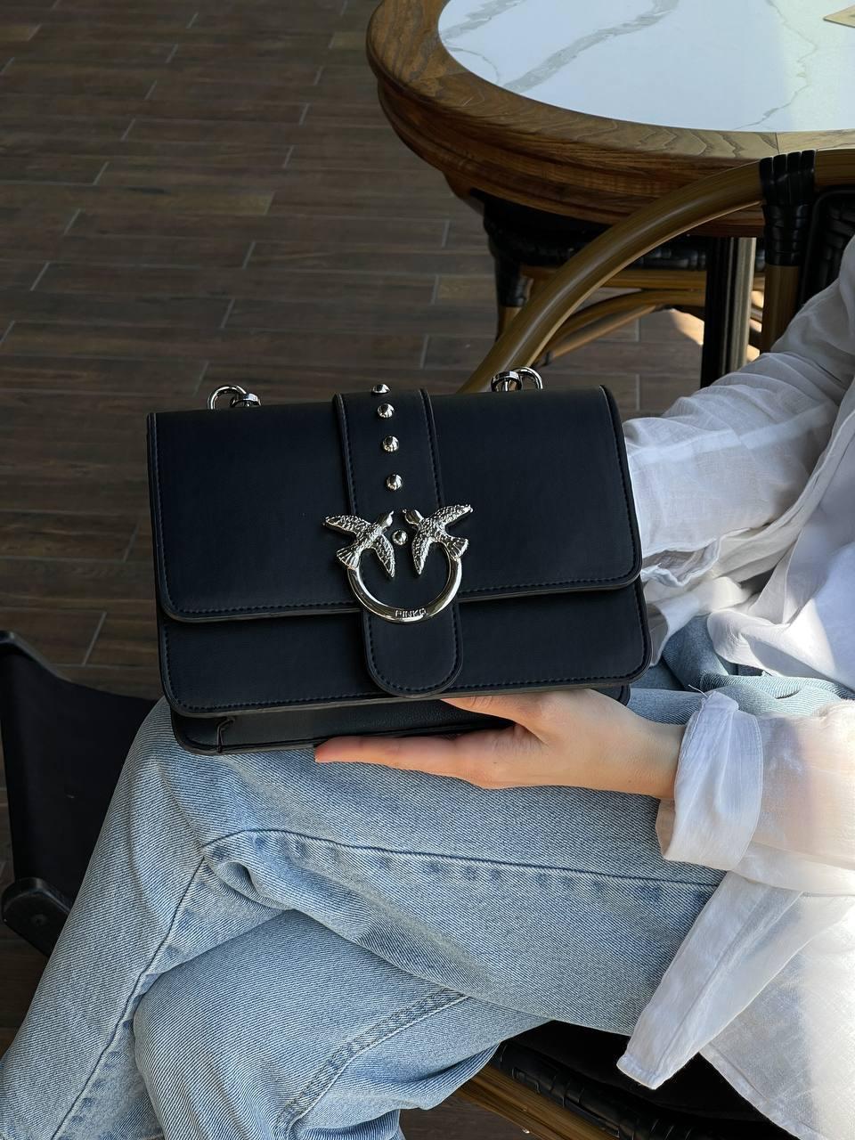 Жіноча сумка Pinko Love Classic Icon Spallaccio Black (Чорна) Пінко Крос Боді екошкіра 1 відділення на ланцюжку, фото 1