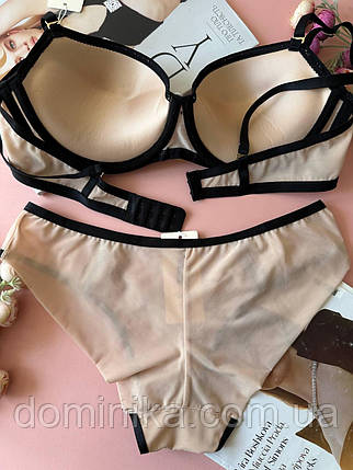 75/80/85/90C Комплект жіночої нижньої білизни чорно-бежевий, фото 2