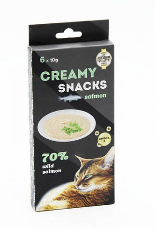 Creamy snacks salmon Ласощі для кішок мяке пюре з мякоті лосося та курки в стиках 610 гр., фото 1