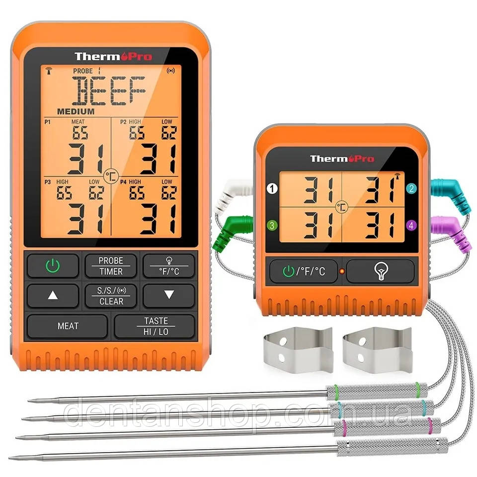 Бездротовий (Bluetooth)-термометр кулінарний для м'яса, духовки ThermoPro TP-829 з 4 щупами 300 метрів