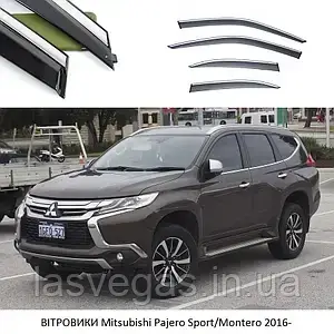 Дефлектори вікон з хром молдингом, вітровики Mitsubishi Pajero Sport 2015-(нержавіюча сталь 3D), фото 1