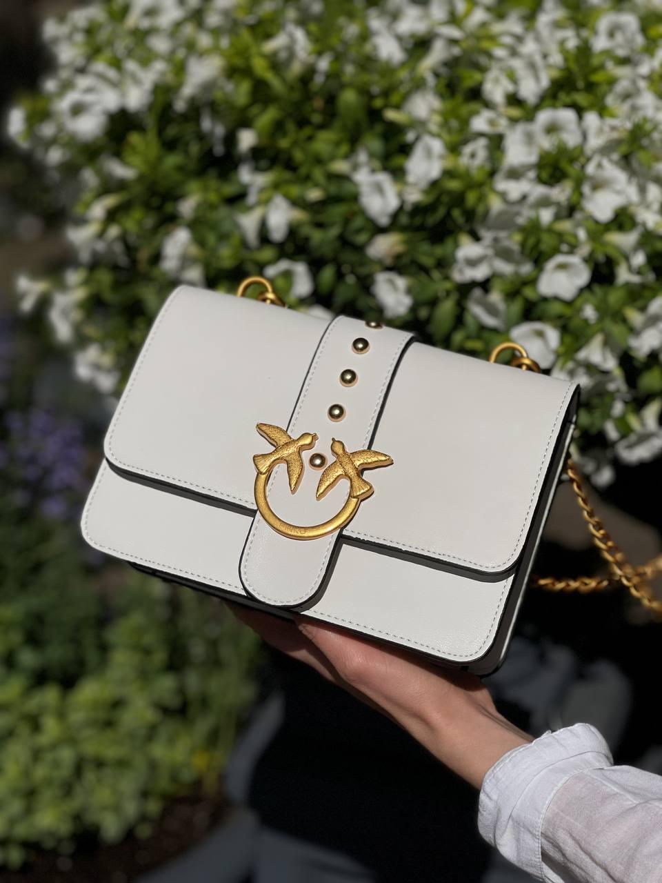 Жіноча сумка Pinko Love Classic Icon Spallaccio White (Біла) Пінко Крос Боді екошкіра 1 відділення на ланцюжку