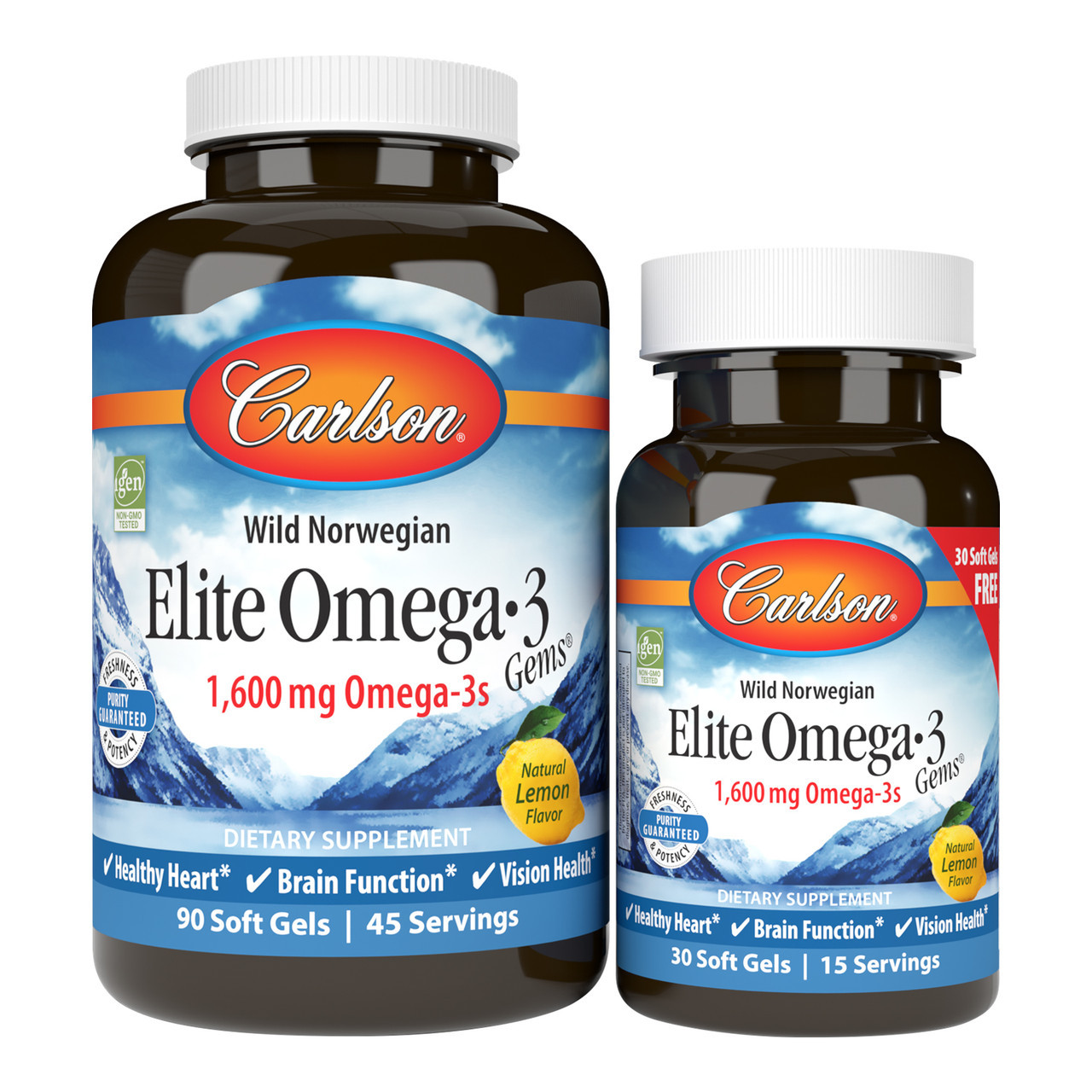 Carlson Elite Omega-3 / Риб'ячий жир еліт омега-3 EPA і DHA 1600 мг 90 + 30 м'яких капсул