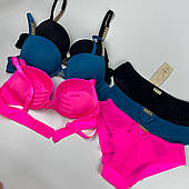 Комплект білизни WeiyeSi з PUSH UP гладкою чашкою і сітчастими трусиками, 2-ка