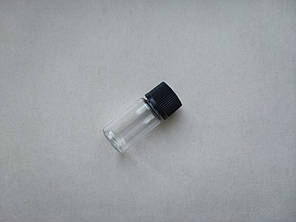 12 - 10 мл прозорий ПЕТ флакон з чорною ребристою закруткою, кришкою, пляшка, флакони пластиковий, пластмасовий з ковпачком, фото 1