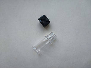 12 - 10 мл прозорий ПЕТ флакон з чорною ребристою закруткою, кришкою, пляшка, флакони пластиковий, пластмасовий з ковпачком, фото 2