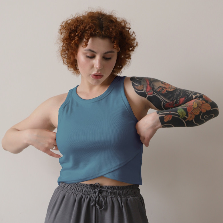 Жіночий топ у рубчик TPW-24-4 Vivioji Оливковий р. S/M (14087)