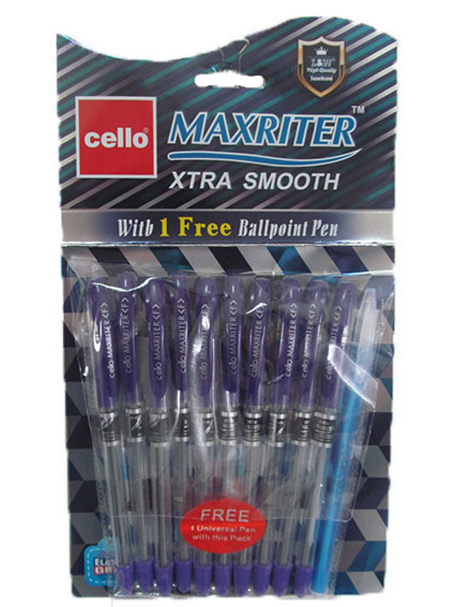 Ручка олійна 10 +1 штук в упаковці Фіолетова MAXRITER Cello