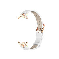 Шкіряний ремінець для фітнес браслета Xiaomi Mi Band 8 і 9 Type A білий, тримач - золотистий, фото 3