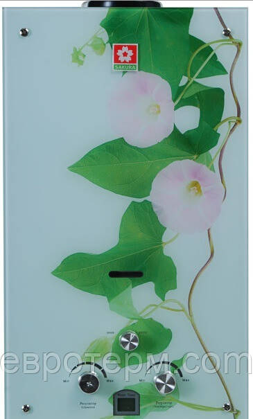 Газова колонка Sakura Samurai Квітка ( скло ) LCD 20 квт. 10 л/хв. - фото 1 - id-p415146495