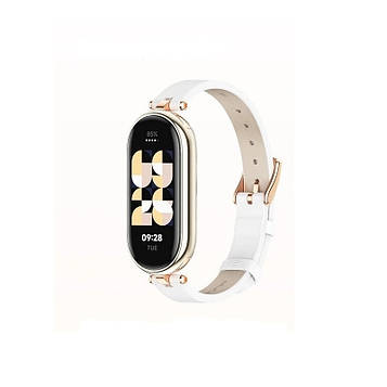 Шкіряний ремінець для фітнес браслета Xiaomi Mi Band 5 и 6 Type A білий, тримач - золотистий