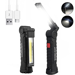 Ліхтар для ремонту машин та СТО, WORKLIGHT-W51-SMD+COB, з магнітом та USB / Кемпінговий підвісний ліхтарик