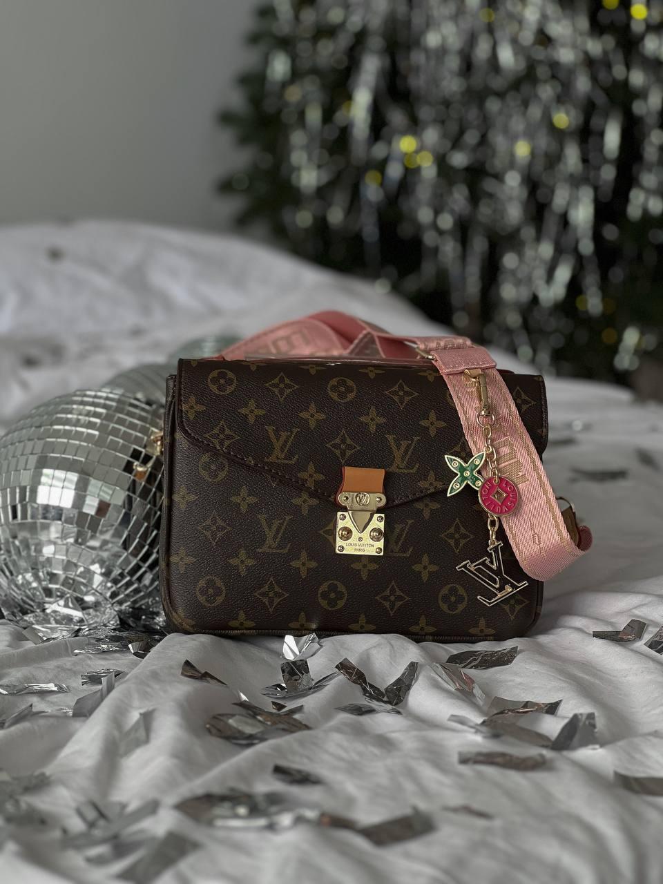 Жіноча сумка Louis Vuitton Super Pochette Brown Pink Bag (Коричнева) Луі Віттон Крос боді екошкіра 1 відділення LV