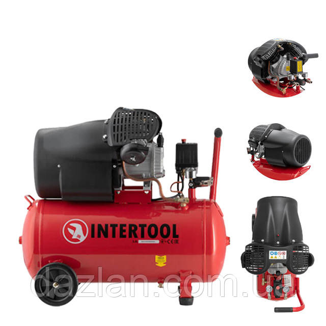 Компресор 50 л, 2230 Вт, 220 В, 10 aтм, 354 л/хв, 2 циліндри INTERTOOL PT-0004