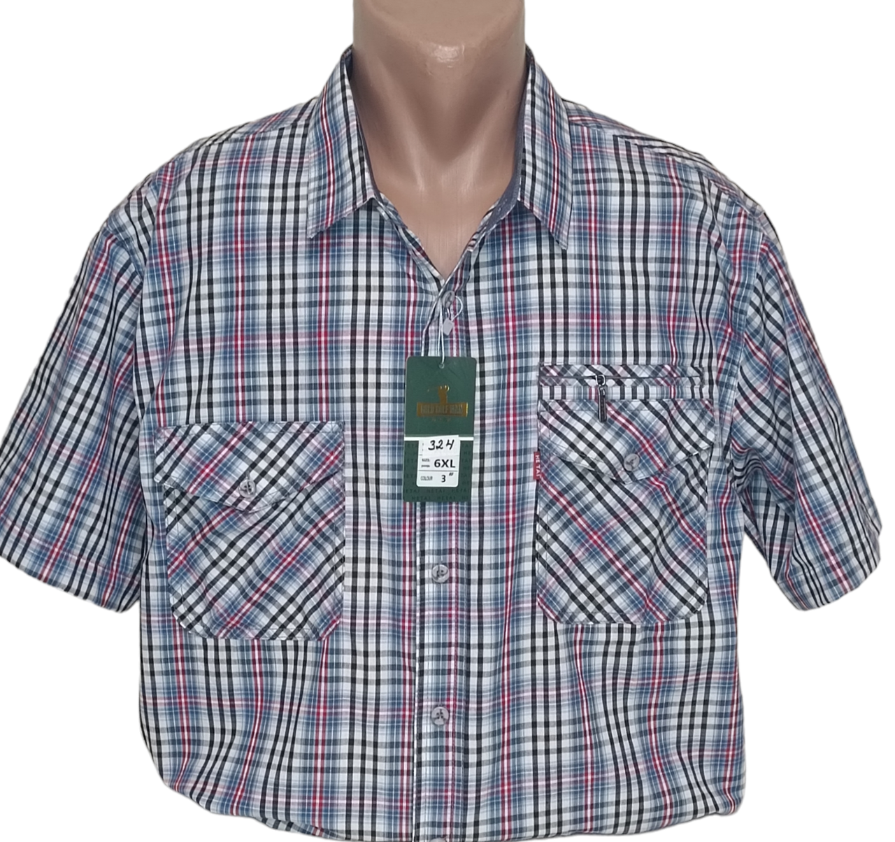 Теніска чоловіча великого розміру Hetai vk-324 класична синя в клітку бавовна, чоловіча сорочка 100% бавовна