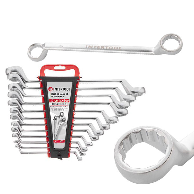 Набір накидних ключів 12 шт, 6-32 мм CrV INTERTOOL HT-1103, фото 1