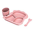 Силіконовий посуд для підгодовування чашка, тарілка з трьома секціями, ложка набір посуду для дітей рожевий Lugi, фото 3