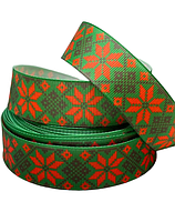 Репсова стрічка 2.5 см- орнамент на зеленому, арт 015162, 1 метр, Зелений