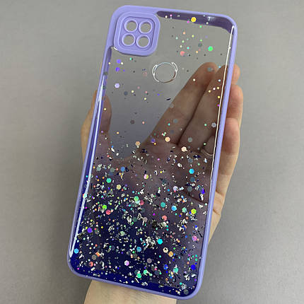 Чохол для Xiaomi Redmi 9C прозорий чохол з блискітками на телефон сяомі редмі 9с бузковий d8e, фото 1