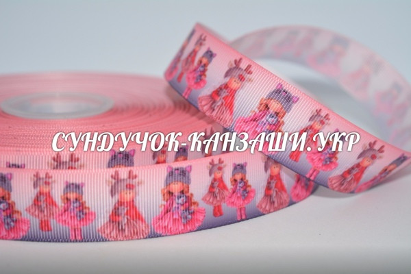Репсова стрічка 25 мм, Лялька Тільда, метр, Різнокольоровий