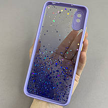 Чохол для Xiaomi Redmi 9A прозорий чохол з блискітками на телефон сяомі редмі 9а бузковий d8e, фото 3