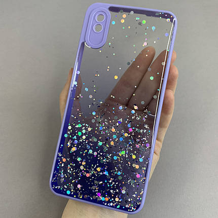 Чохол для Xiaomi Redmi 9A прозорий чохол з блискітками на телефон сяомі редмі 9а бузковий d8e, фото 1