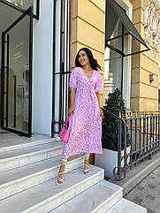 Легке жіноче плаття NOBILITAS 42-56 малинового кольору в дрібну квітку