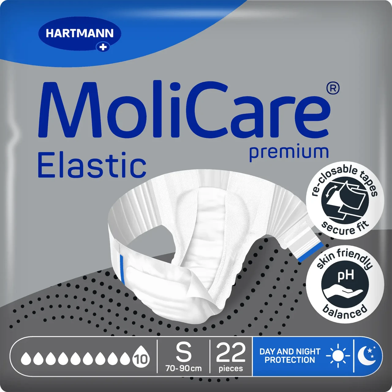 Підгузки нічні для дорослих, які страждають на нетримання MoliCare Premium Elastic 10 крапель розмір S, 22шт/пак