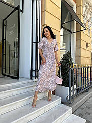 Легке жіноче плаття NOBILITAS 42-56 бежевого кольору в крупну квітку