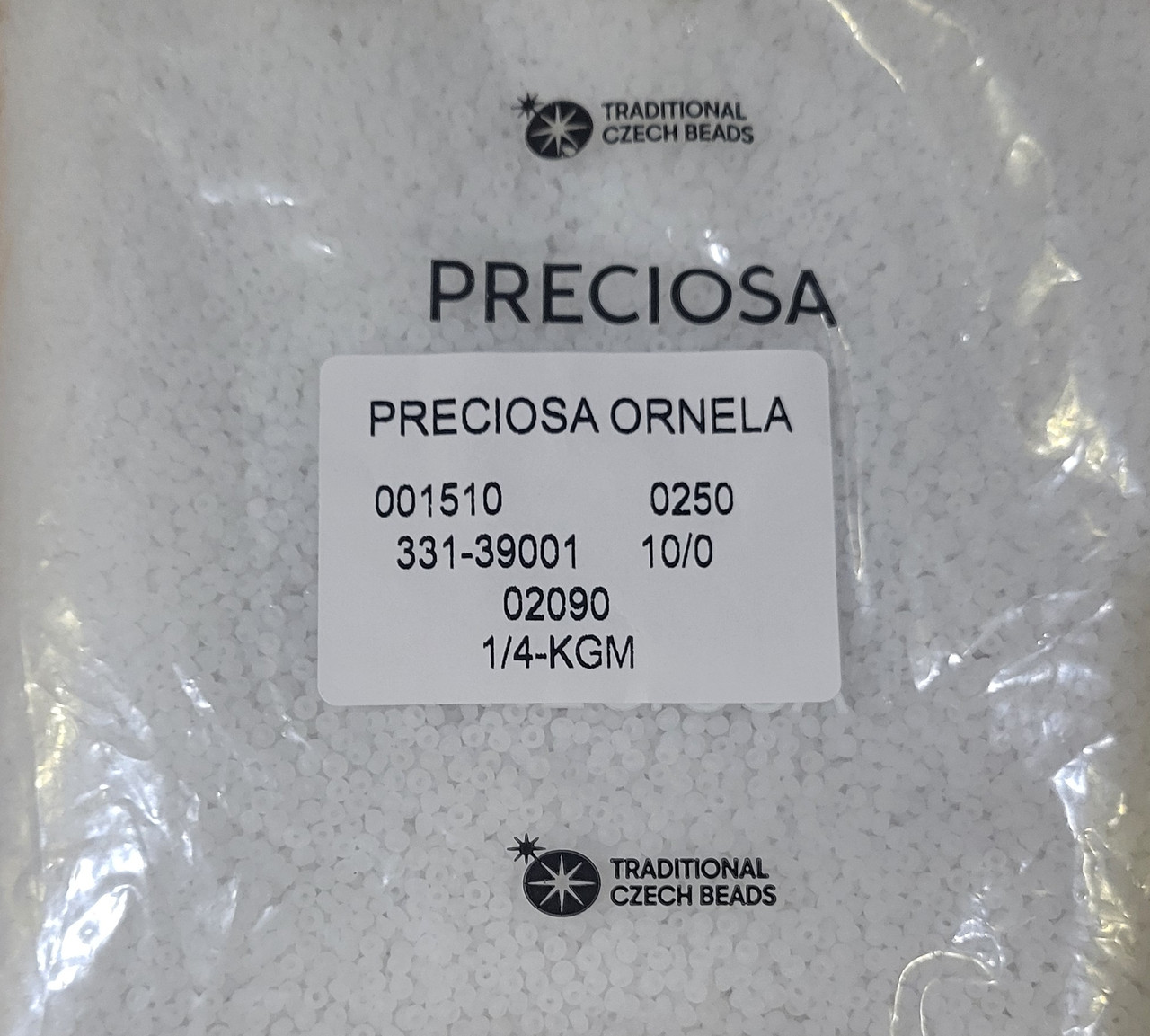 Бісер 10/0, No02090, білий непрозорий натуральний матовий , сніг (пач.50 грамів)