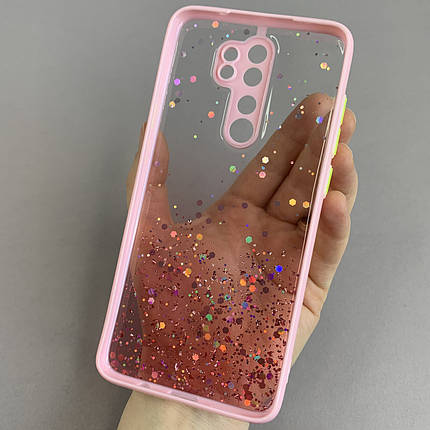 Чохол для Xiaomi Redmi Note 8 Pro прозорий чохол з блискітками на телефон сяомі редмі нот 8 про рожевий d8e, фото 3