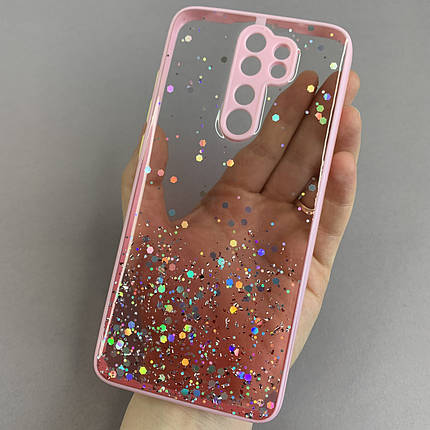 Чохол для Xiaomi Redmi Note 8 Pro прозорий чохол з блискітками на телефон сяомі редмі нот 8 про рожевий d8e, фото 1