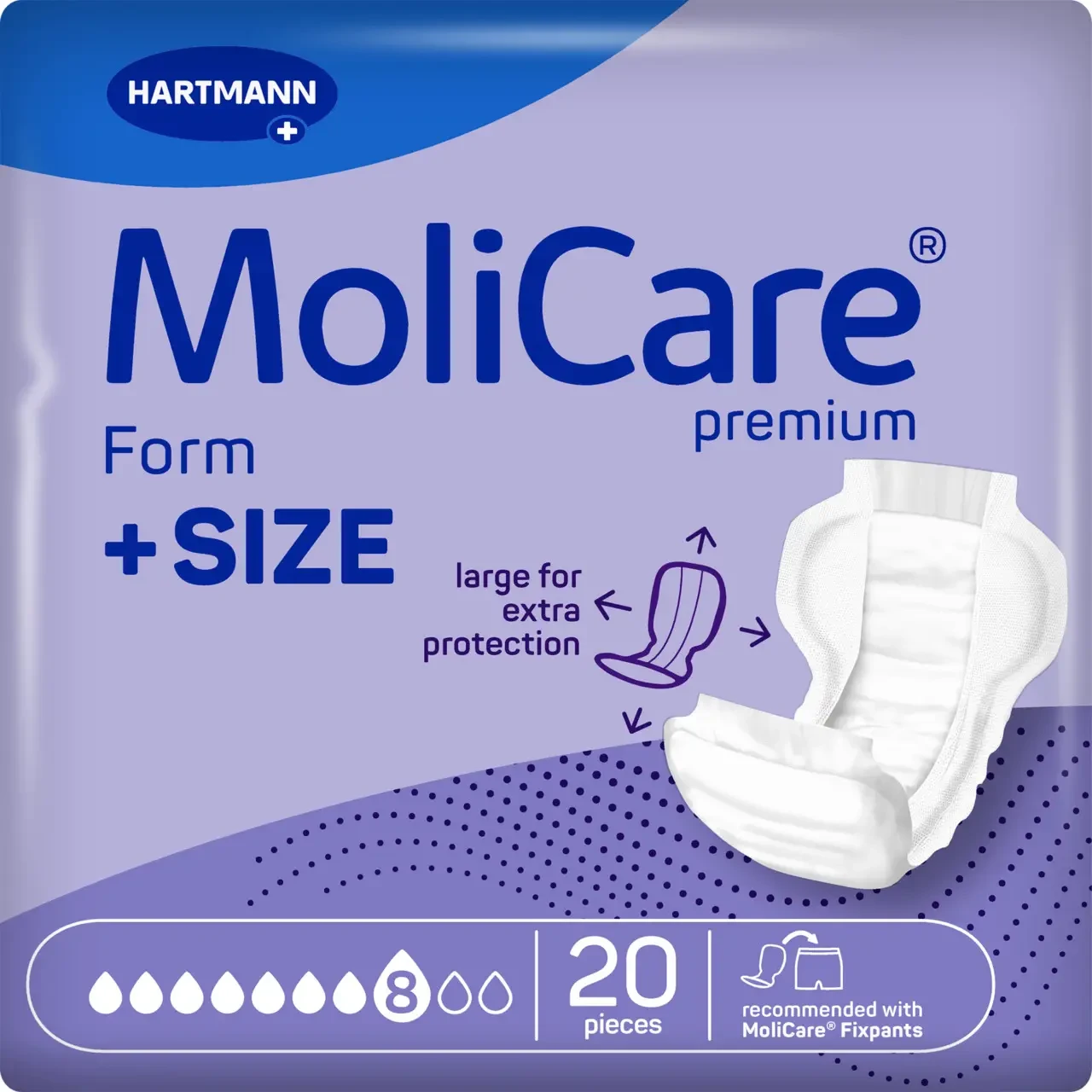 Прокладки при нетриманні мочі та калу анатомічної форми MoliCare Premium Form +SIZE 8 крапель 20шт