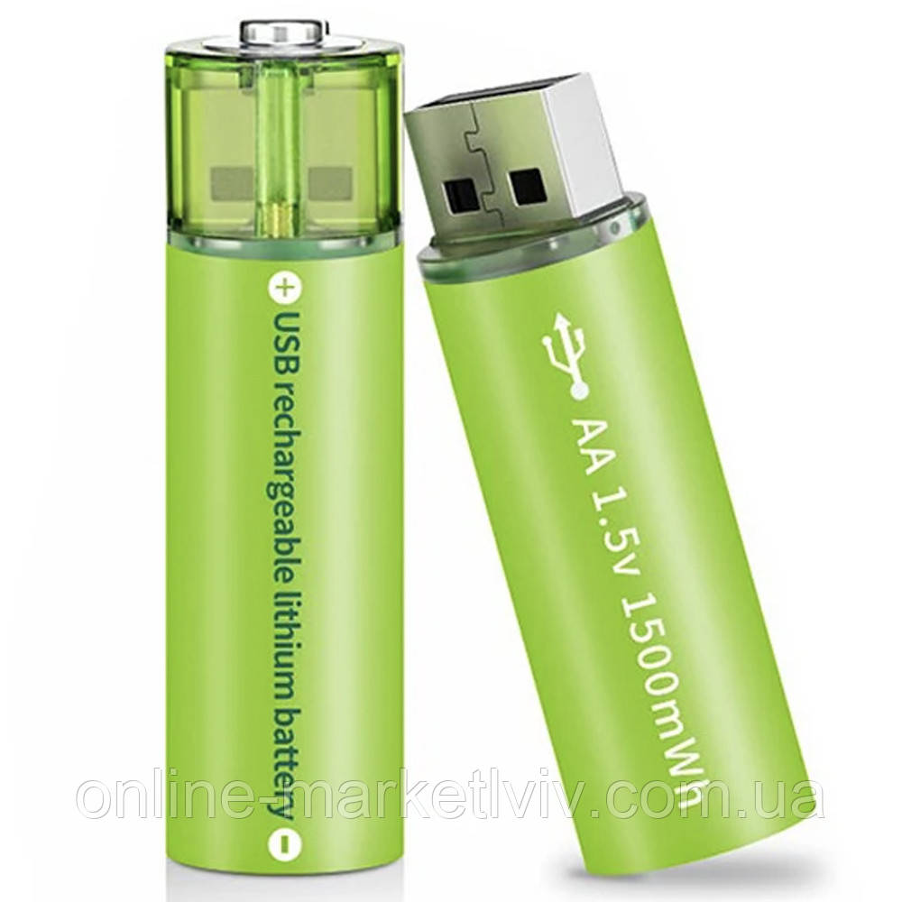 Акумуляторні USB батарейки AА 1,5V, 1500mah, FluCat, 2 шт / Батарейка акумуляторна / Акумулятор АА, фото 1