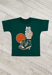 Футболка для хлопчика на зріст 98-104 см Легка тканина кулір зелена з малюнком Кеди 3618