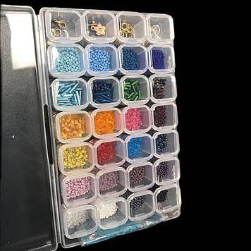 Прозорий органайзер, контейнер з бісером, подарунковий набір для рукоділля на 28 ячеєк