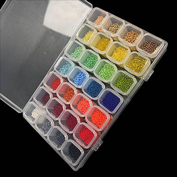 Прозорий органайзер, контейнер з бісером, подарунковий набір для рукоділля на 28 ячеєк